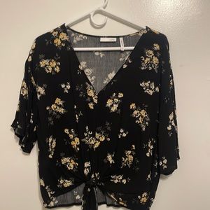 Floral patterned tie front top